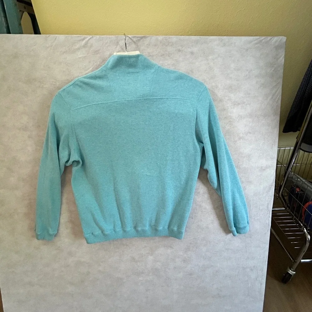 Cremieux Mens Pullover 1/4 Zip Sweater Aqua/Gray Casual Reversible Large‎